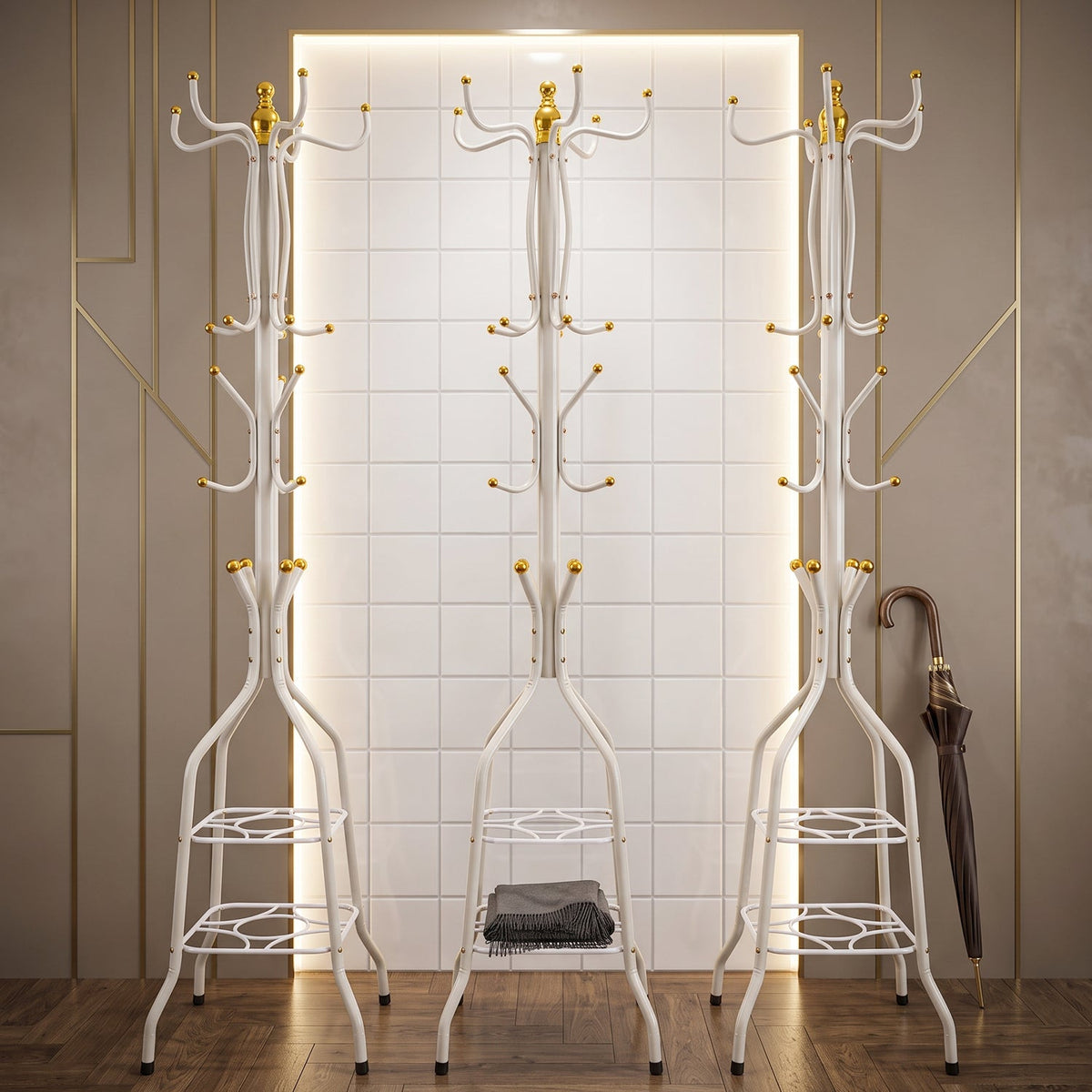 Metal Floor Standing Coat Rack Stand with Bottom Storage Shelf