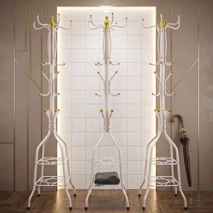 Metal Floor Standing Coat Rack Stand with Bottom Storage Shelf