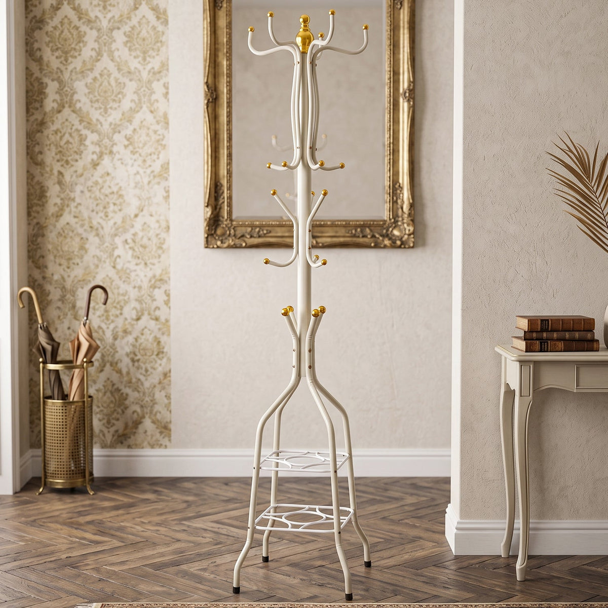 Metal Floor Standing Coat Rack Stand with Bottom Storage Shelf