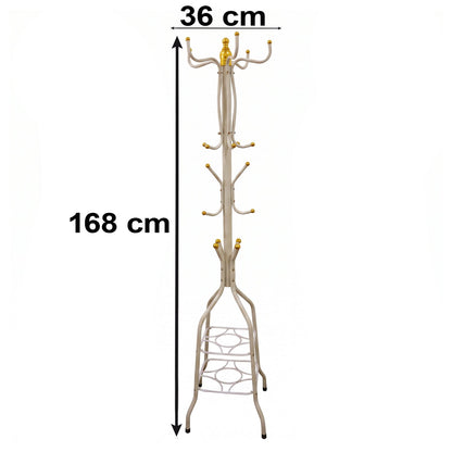 Metal Floor Standing Coat Rack Stand with Bottom Storage Shelf