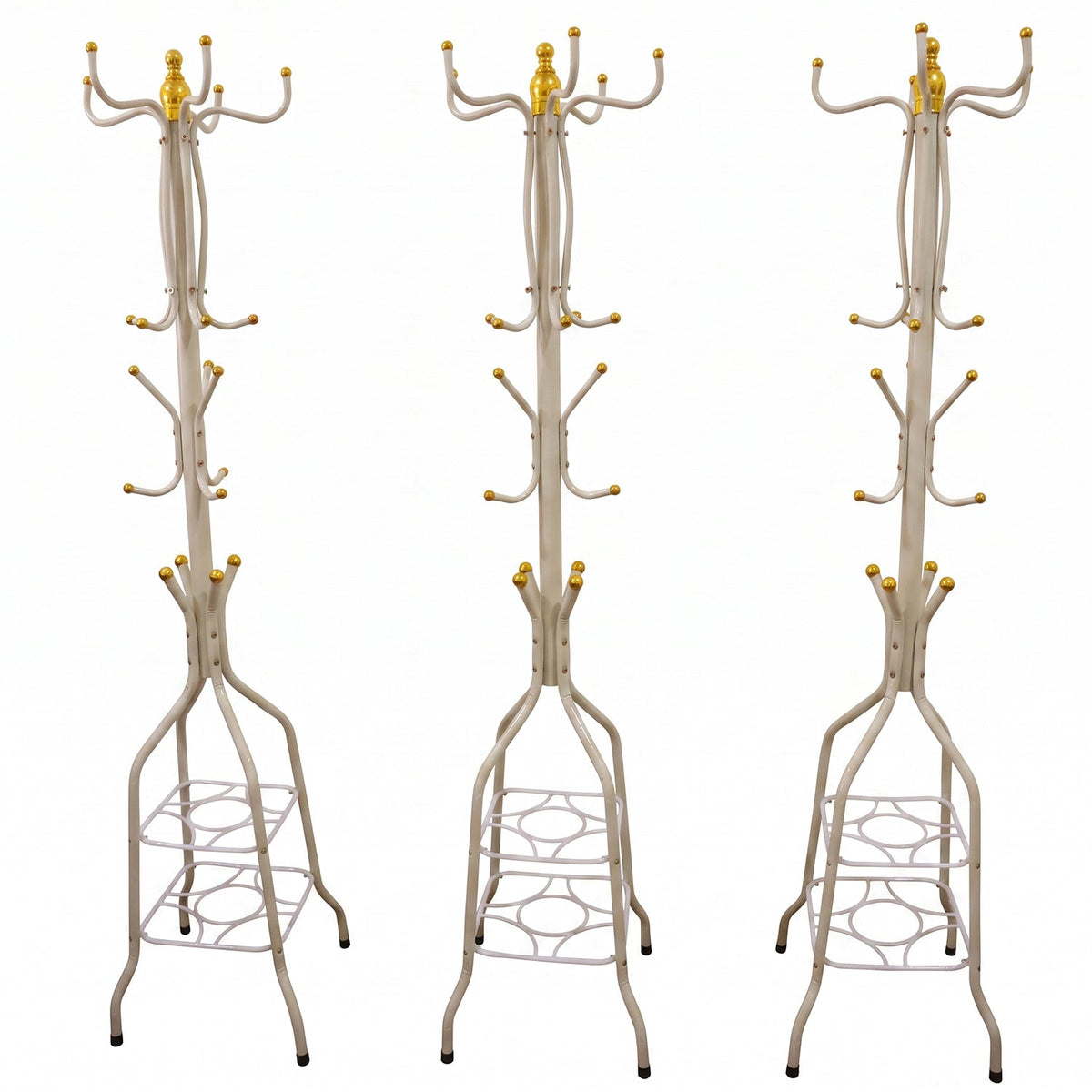 Metal Floor Standing Coat Rack Stand with Bottom Storage Shelf