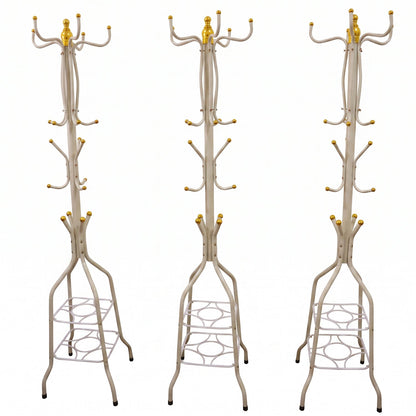 Metal Floor Standing Coat Rack Stand with Bottom Storage Shelf
