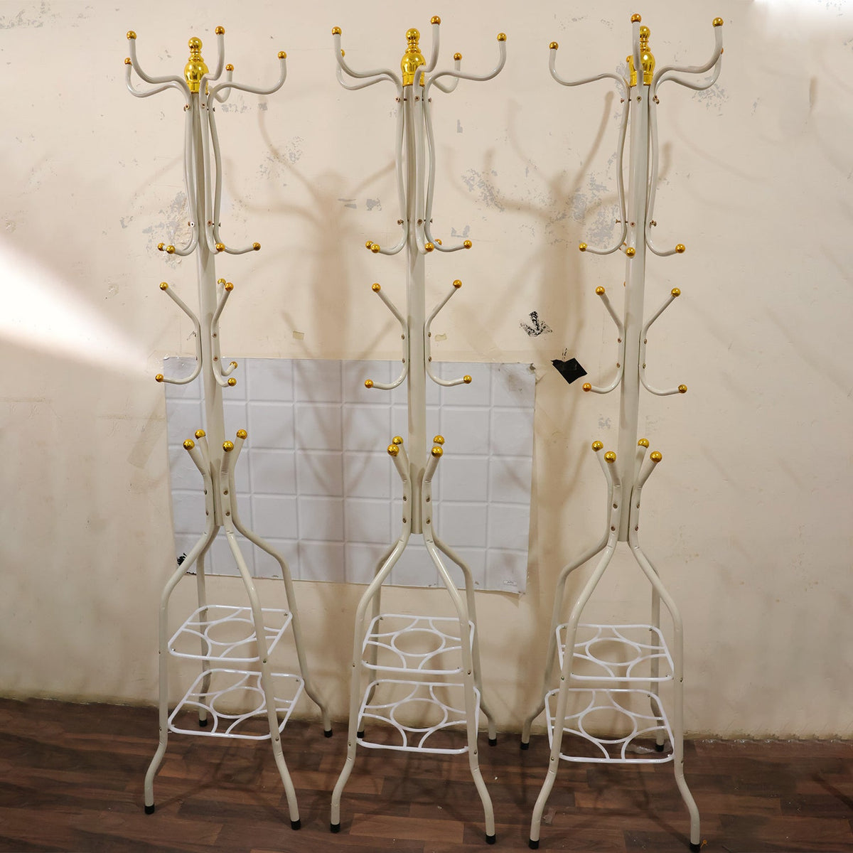 Metal Floor Standing Coat Rack Stand with Bottom Storage Shelf