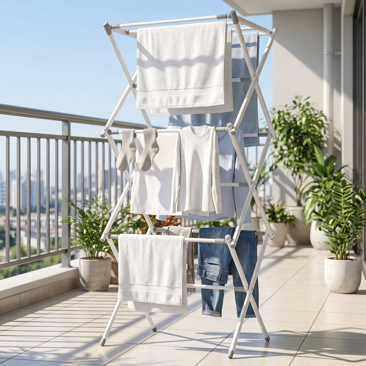 Metal Foldable Clothes Drying Rack Three Tier for Travel Use