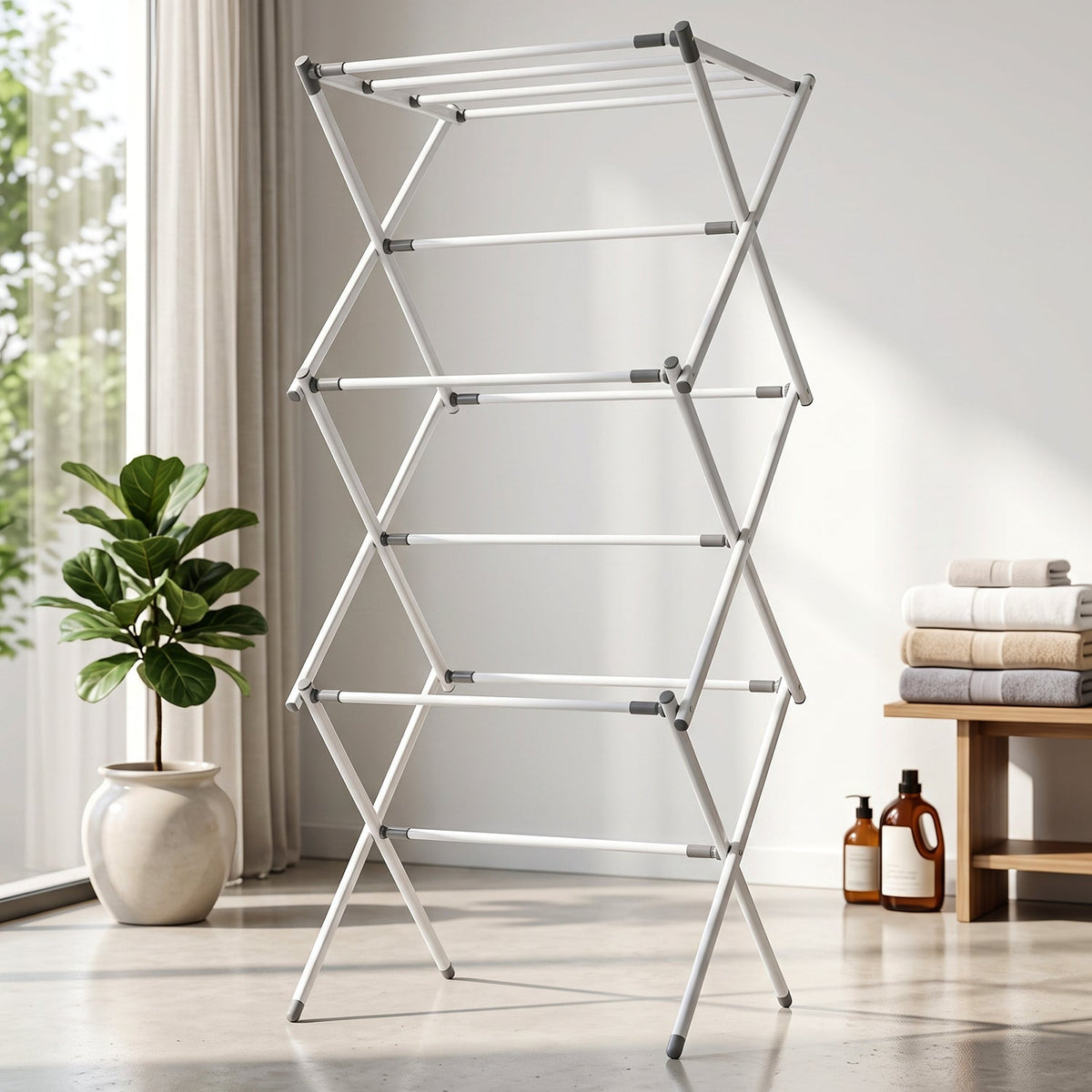 Metal Foldable Clothes Drying Rack Three Tier for Travel Use