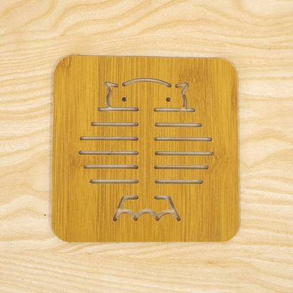 Square Wooden Trivet Mat with Cut Out Design for Hot Pots
