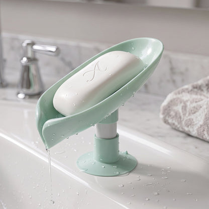 Close-up of waterproof plastic soap holder with leaf design and drainage system