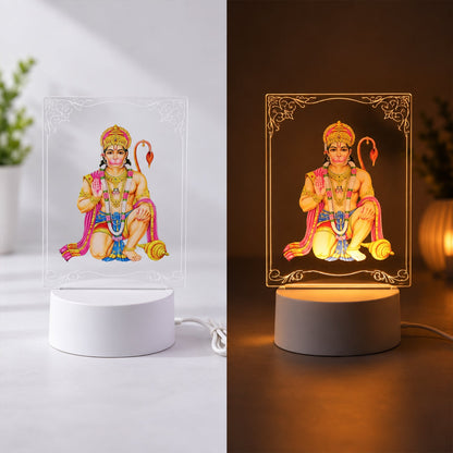 A split image of the Hanuman LED lamp, showing it unlit on the left and glowing warmly on the right.