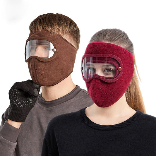 Unisex Winter Face Mask Full Protection Windproof Breathable Warm Fleece with Goggles Removable Lens