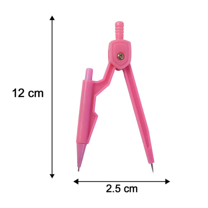A pink compass with dimensions of 12 cm height and 2.5 cm width displayed on a white background.