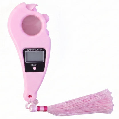 Pink digital beads counter with a matching pink tassel, shown on a plain white background.