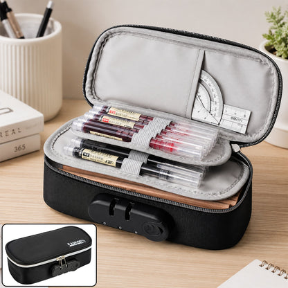 4 Layer Zipper Stationery Pouch Pencil Case with Combination Lock for Students