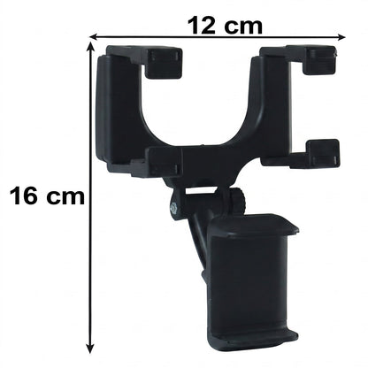 A black car phone mount with dimensions of 12 cm width and 16 cm height indicated by arrows.