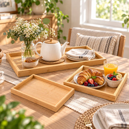Wooden Finish Multipurpose Serving Tray Set – Stylish & Durable