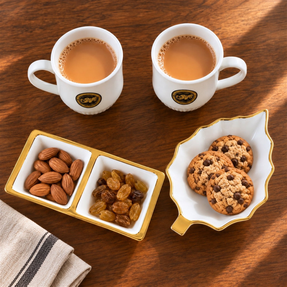 Tea snacks serving set cups divided bowl