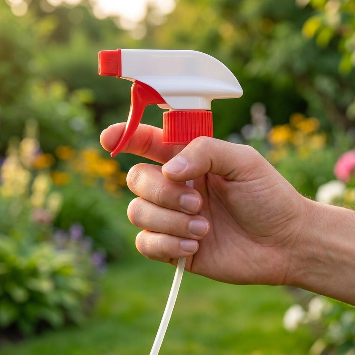 Red sprayer used for household cleaning