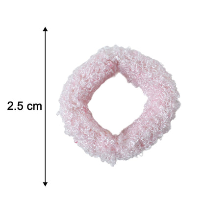 A single pink fluffy elastic hair band is shown with a 2.5 cm measurement indicator.