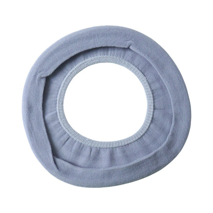 A light blue-grey elastic toilet seat cover, folded, on a white background.