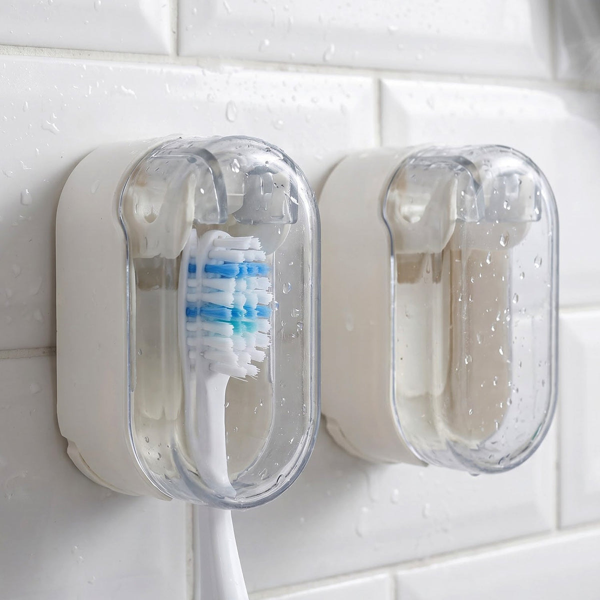 Holder opened to show the toothbrush inside