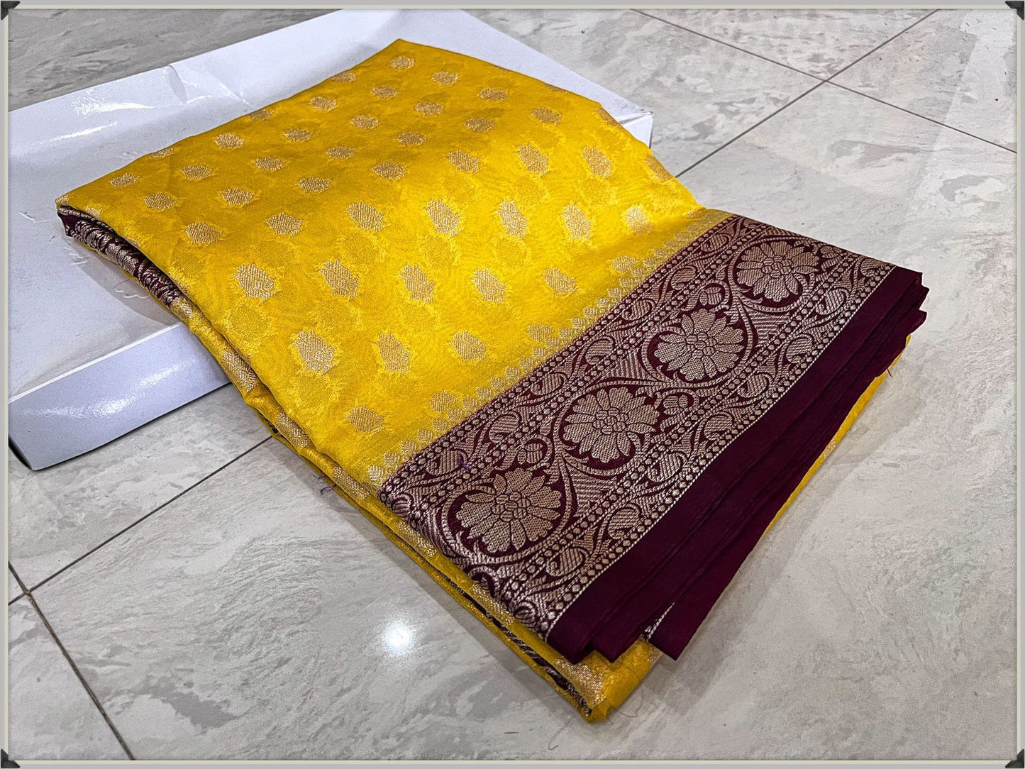Handwoven Banarasi dyeble semi georget saree