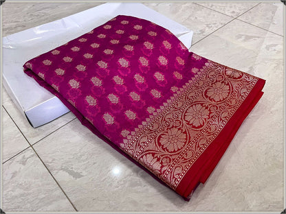 Handwoven Banarasi dyeble semi georget saree