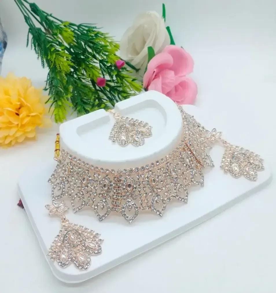 Rose Gold Finish Premium Choker Party wear Necklace Set