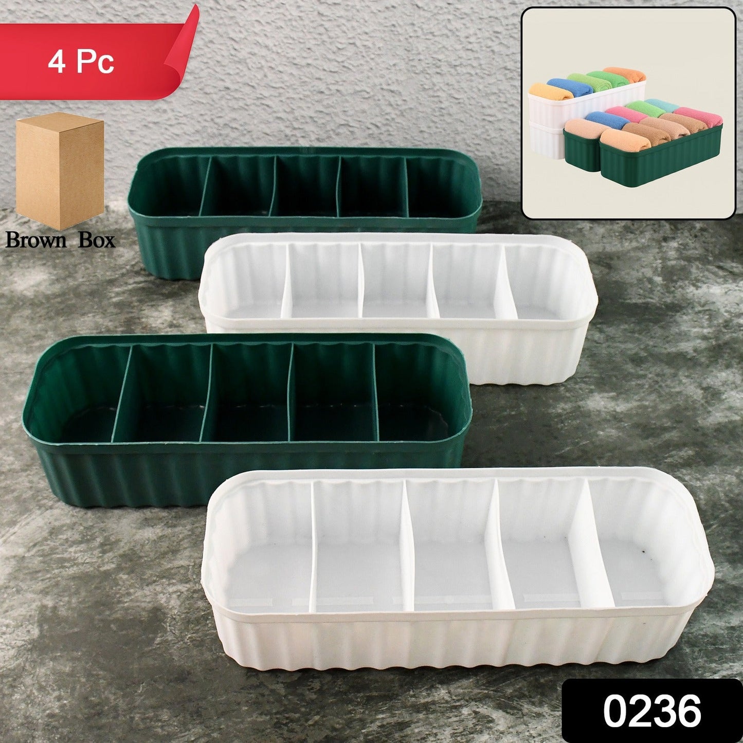 5 Compartments Socks / Handkerchief / Underwear Storage Box Socks Drawer Closet Organizer Storage Boxes (pack of 4)