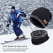 Combo-Pack for Men & Women Knit Beanie Cap Hat Neck Warmer Scarf With 1 Pair Gloves