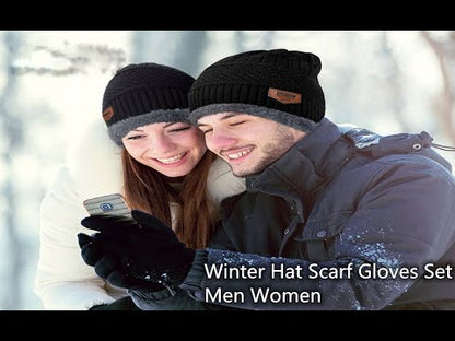 Combo-Pack for Men & Women Knit Beanie Cap Hat Neck Warmer Scarf With 1 Pair Gloves