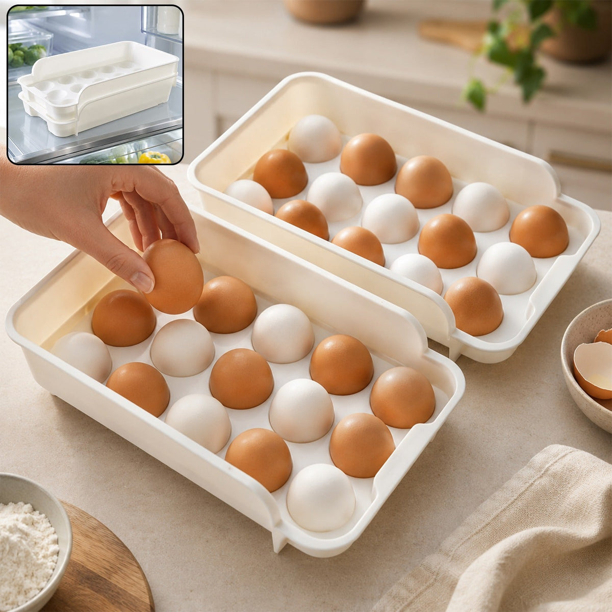 Stackable Plastic Egg Tray Set - Safe Fridge Storage (2-Pack)