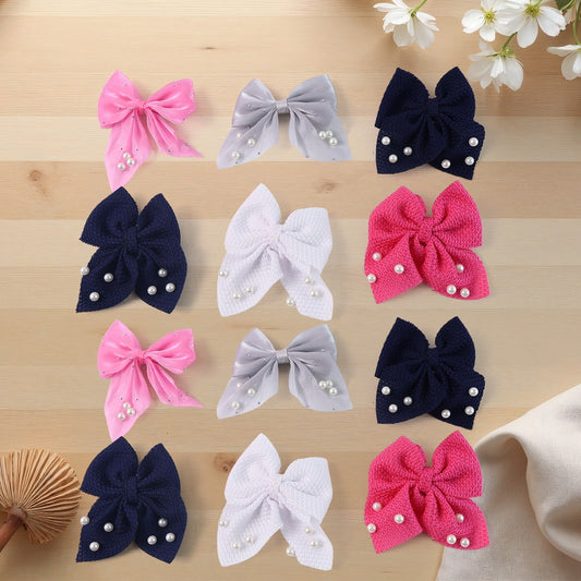 Hair Bow Knot Clip Suitable For Girls (12 Pc / Multicolour & Mix Design) Hair accessories