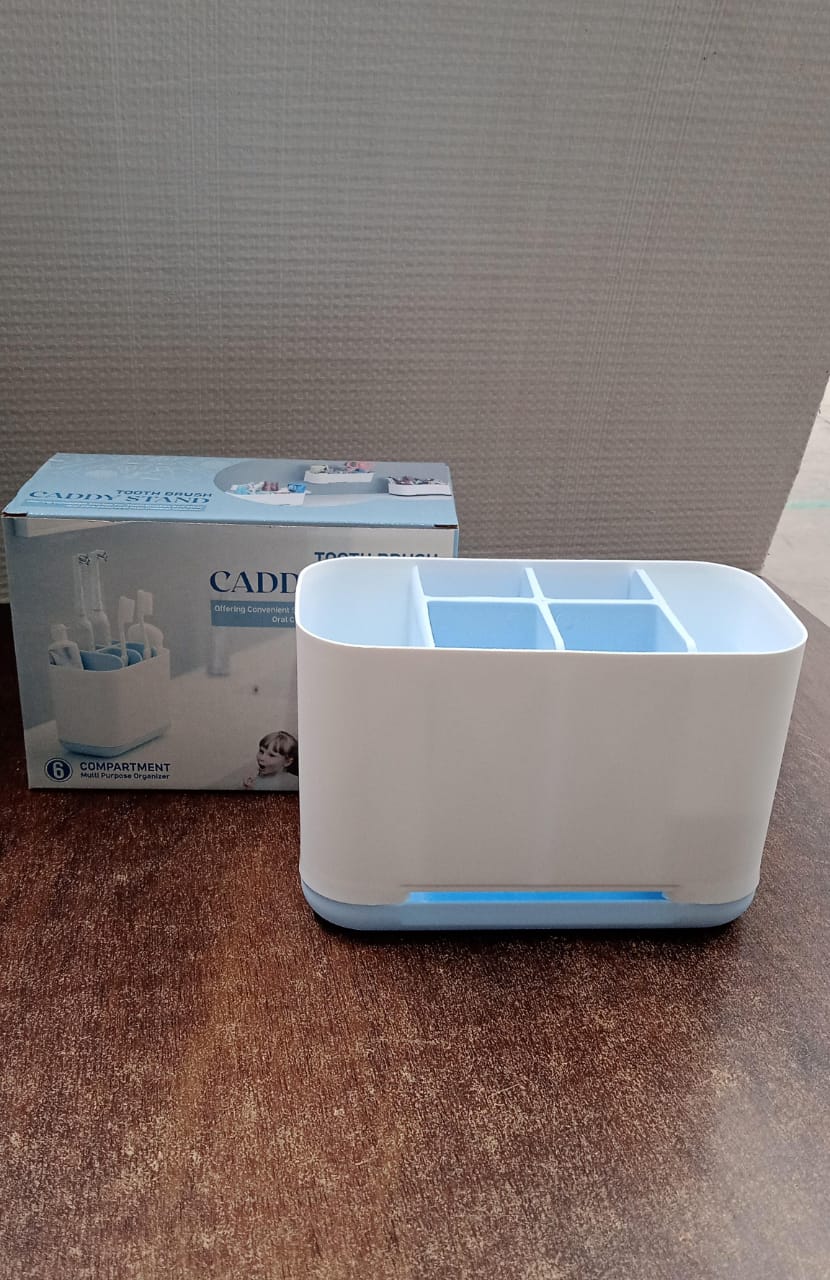 6 Compartment Multi Purpose Organizer Toothbrush Holder Stand Plastic Caddy (1 Pc)