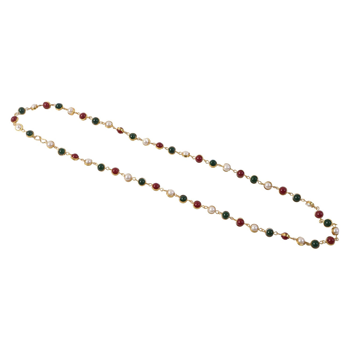 Ethnic pearl necklace with multicolor stone bead accents for festive wear