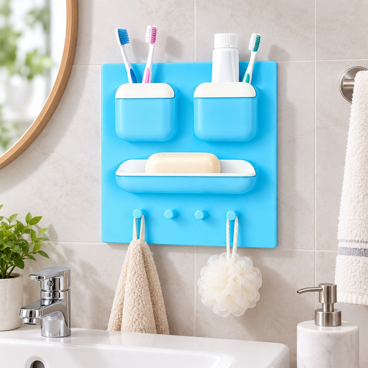 Complete Bathroom Essentials Combo – Flexible Tap, Soap Dispenser & Wall Organiser