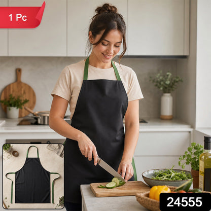 A woman in a black apron with green ties slices a cucumber in a modern kitchen, with a '1 Pc' label.