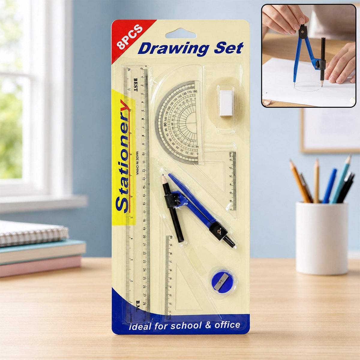 Complete 8-in-1 Geometry Box Set for School Students