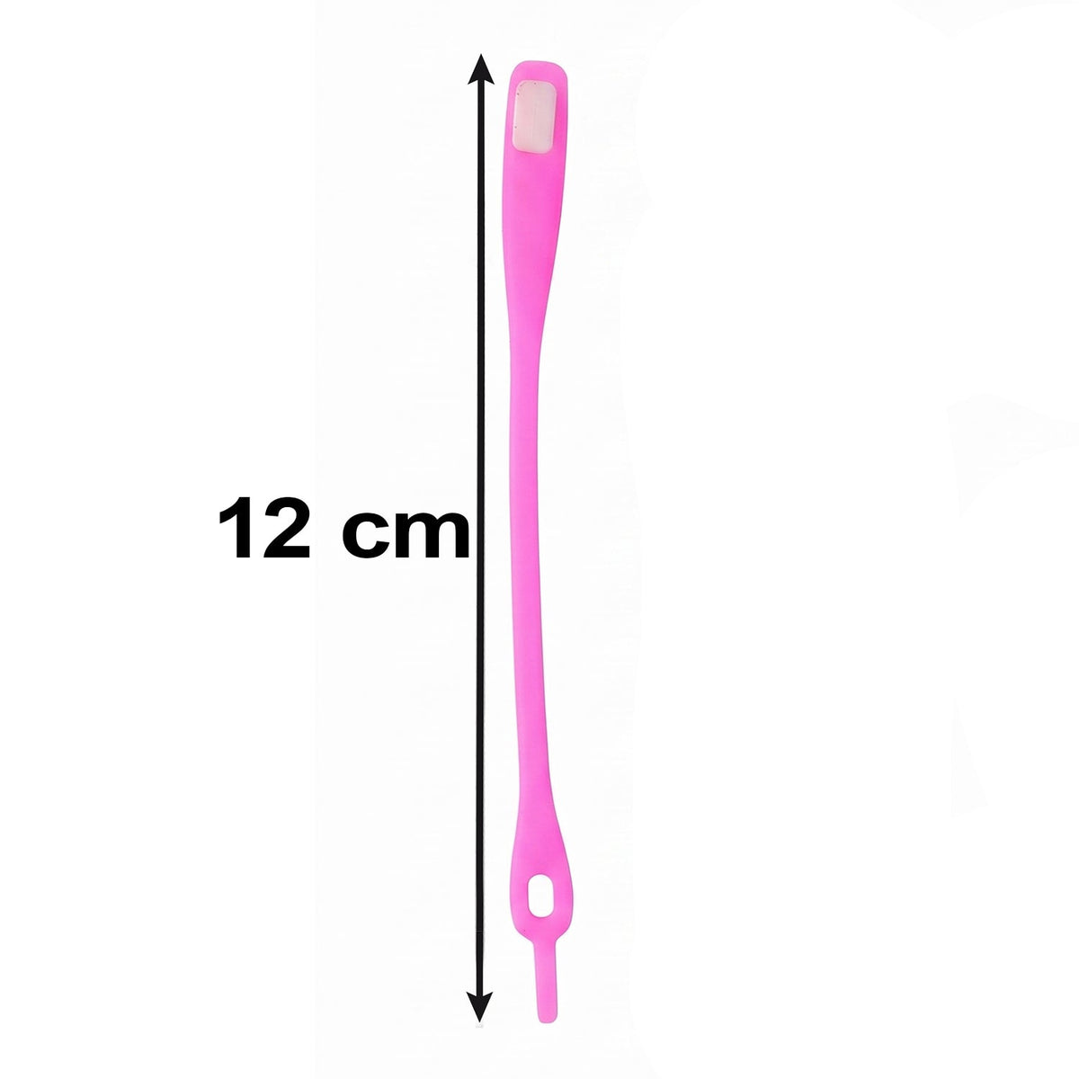 A single pink silicone no-tie shoelace with a white clasp, shown with a '12 cm' measurement indicating its length.