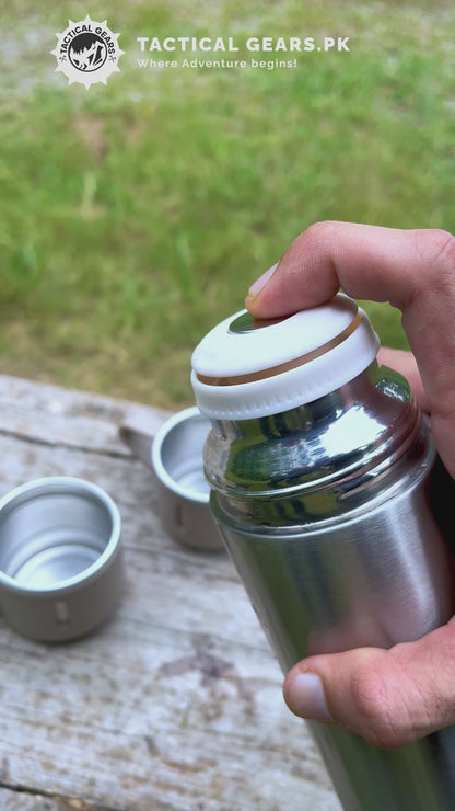 Thermo Vacuum Insulated Bottle Water Flask Gift Set with Two Cups Hot & Cold
