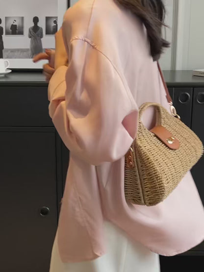 Women Straw Crossbody Bag Handwoven Rattan Tote Bags Straw Top Handle Shoulder Handbag Summer Beach Bag Clutch Purse