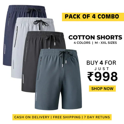 Combo of 4 Men's Stretchable Cotton Shorts