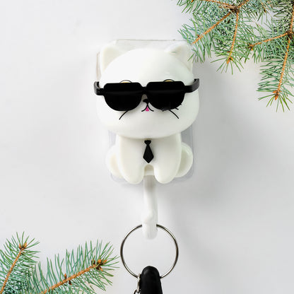 Cat Hook For Wall Cute Cat Key Hook With Sunglasses (2 Pc)