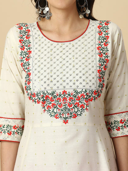 White Colour Pure Cotton Embroidery With Sequins Kurta Pant Dupatta Set For Women's