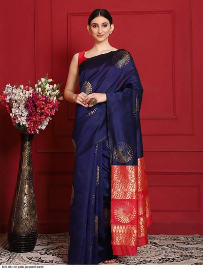 Blue And Red Beautiful And Stylish Saree For Women