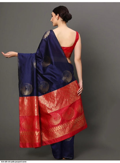 Blue And Red Beautiful And Stylish Saree For Women