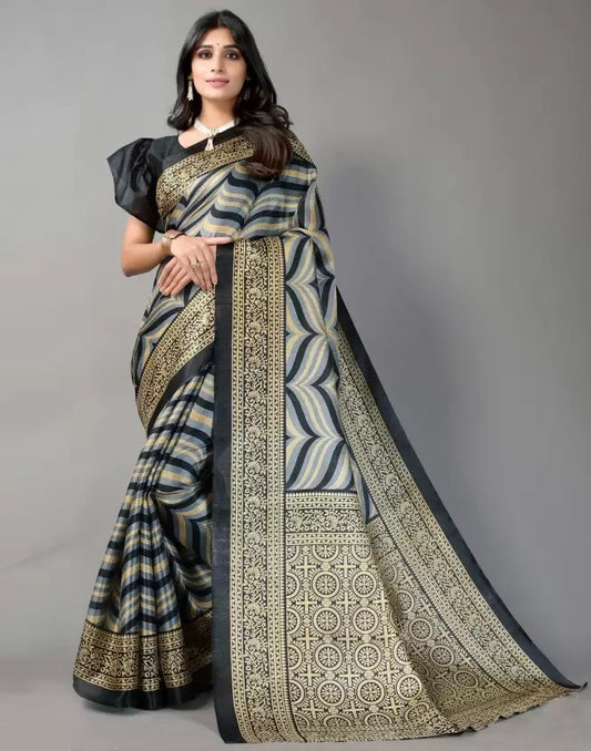 Black  Women's Khadi Silk Saree with Blouse Piece