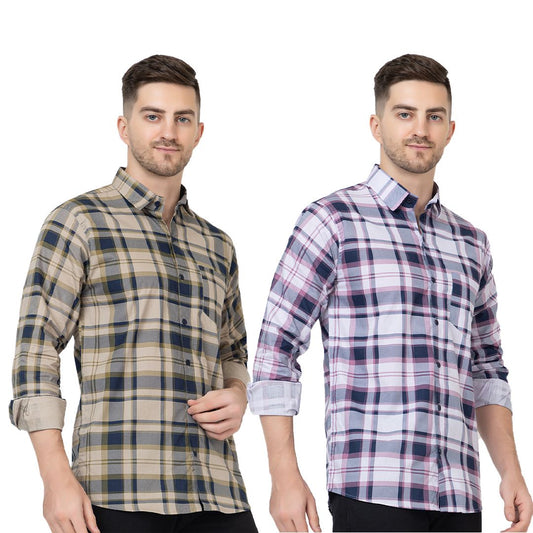 Men's Printed Cotton Full Sleeves Shirt Pack of 2