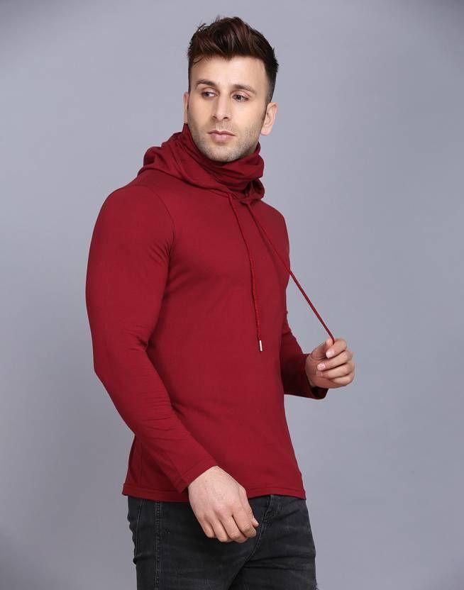 Denzolee Solid Hooded T-Shirt with Mask