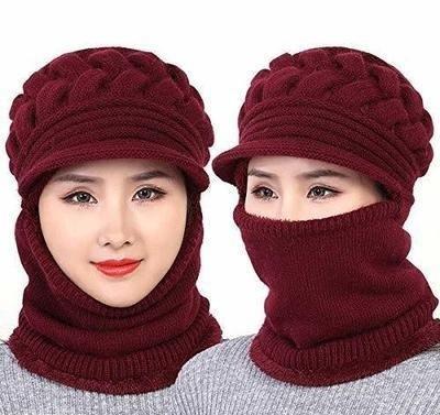 Ultra Soft Woolen Beanie Cap + Neck Scarf Set Warm Snow Proof
