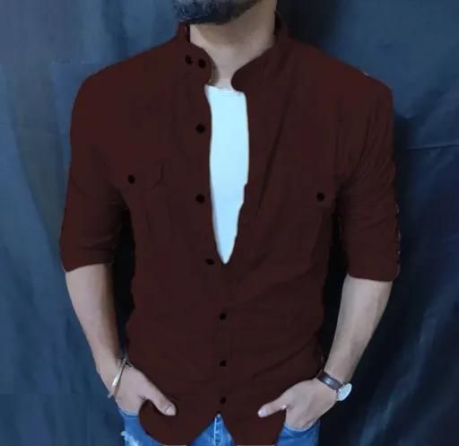 Cotton Solid Full Sleeves Mens Casual Shirt