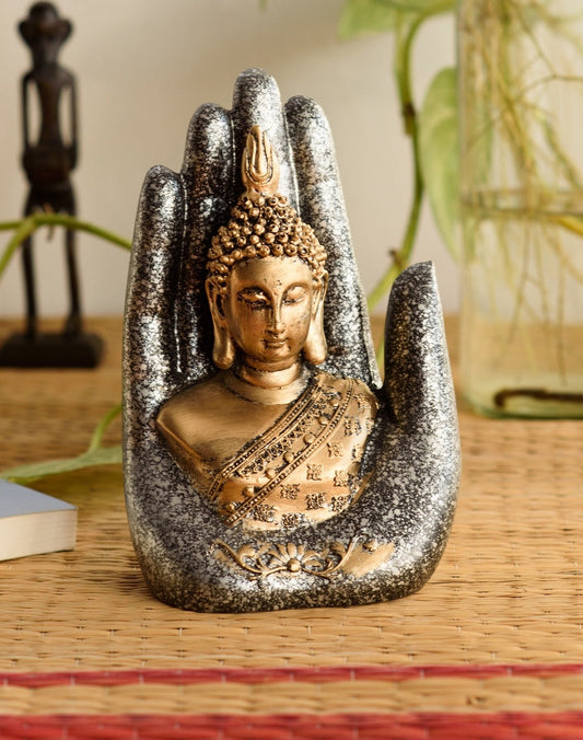 eCraftIndia Golden Silver Handcrafted Buddha Palm